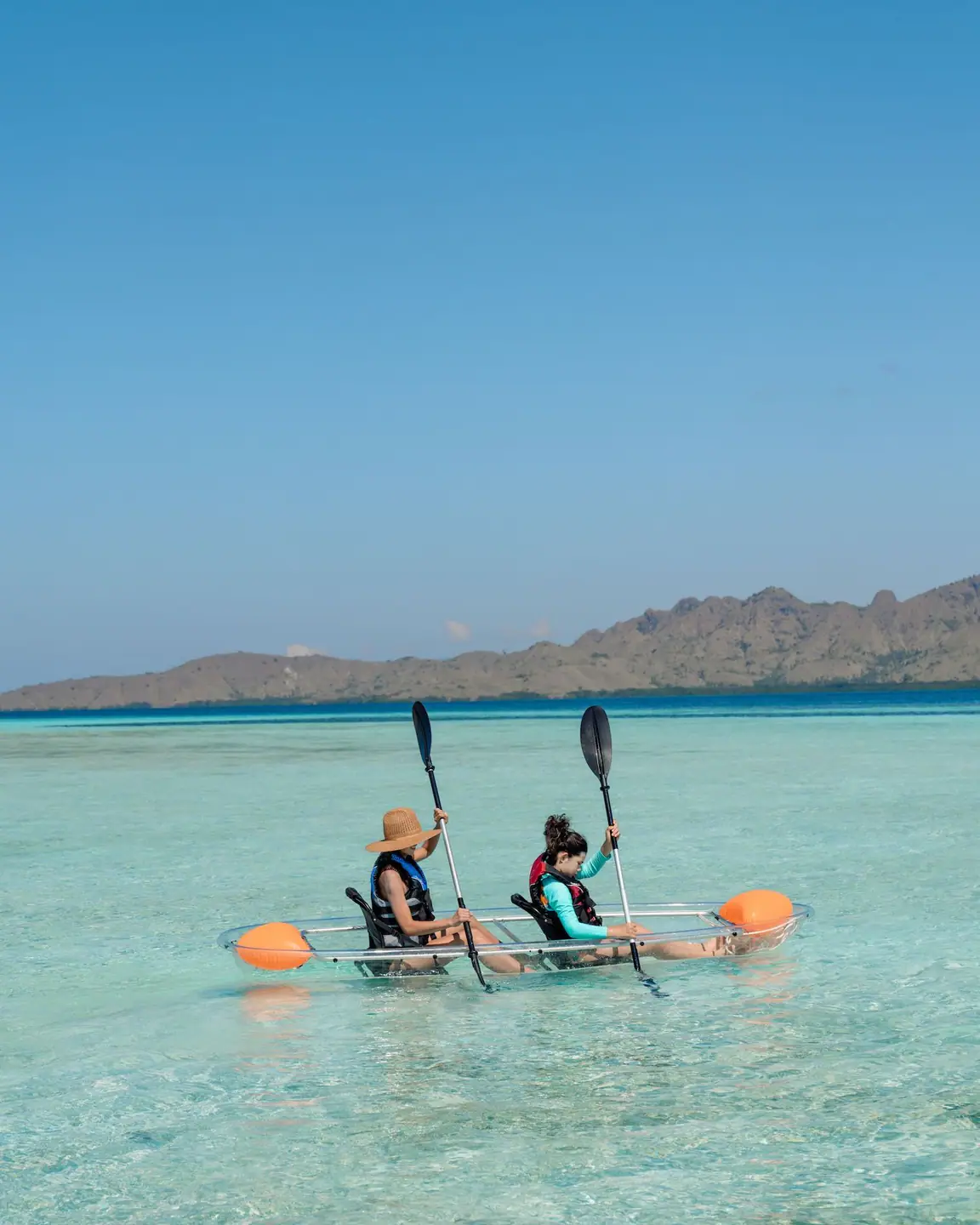 two people play canoe in the beautiful place